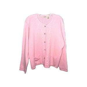 Classic Elements Pink Cardigan Sweater L 3D Flowers Coquette Kawaii Kidcore